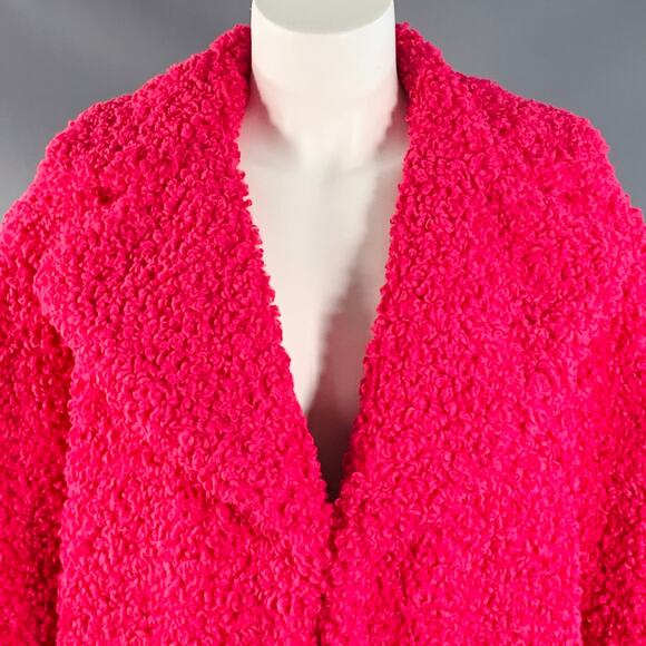 ALICE + OLIVIA M Fuchsia Pink Polyester Faux Fur Hook Eye Notch Lapel Jacket - Picture 2 of 7